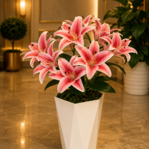 lys rose artificiel luxe en pot design